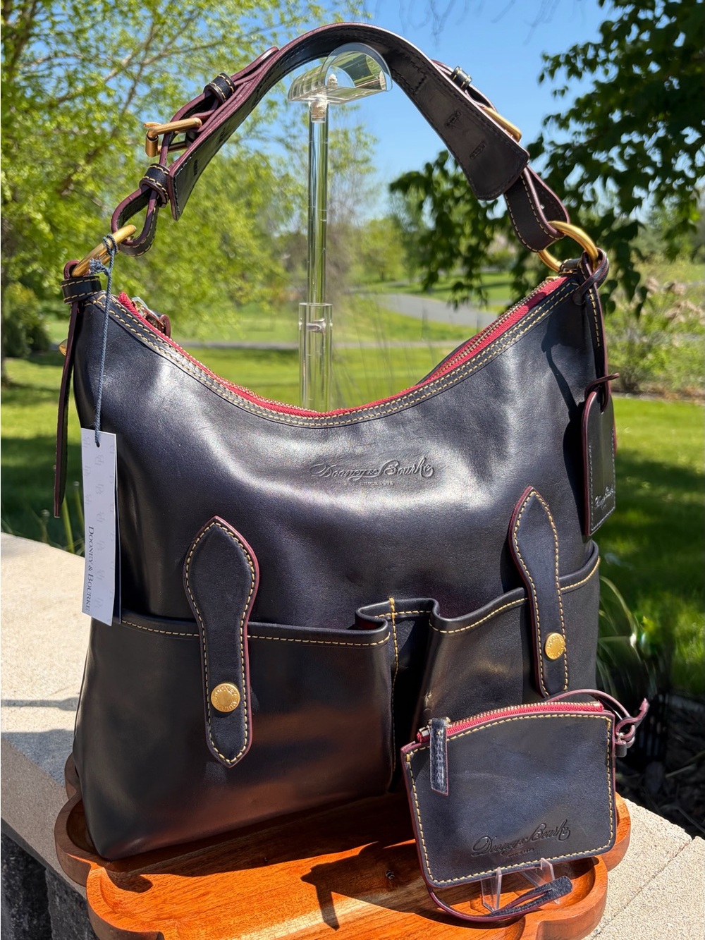 Dooney & Bourke Medium Lucy Navy Blue Florentine Leather Hobo NWT